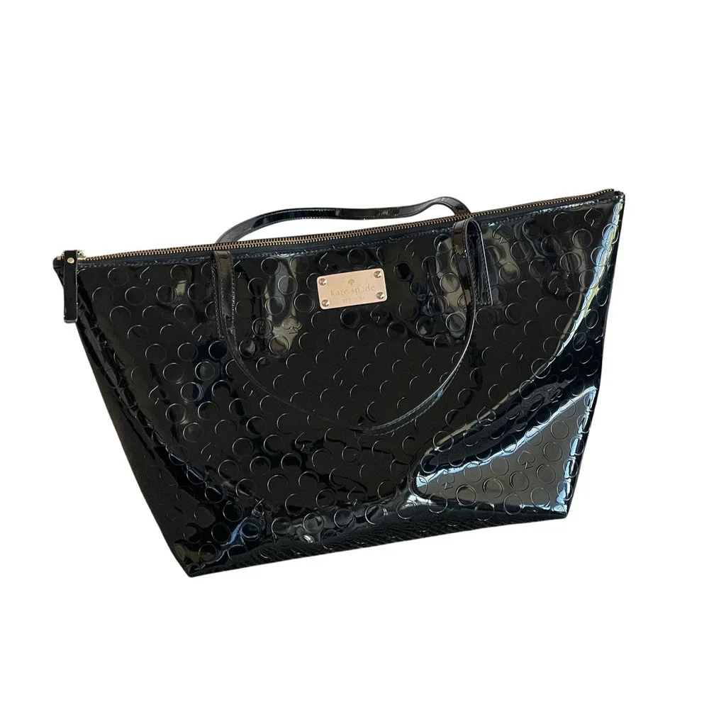KATE SPADE New York Yaletown Sophie Black Patent Ace of Spades Zip-Top Tote Bag